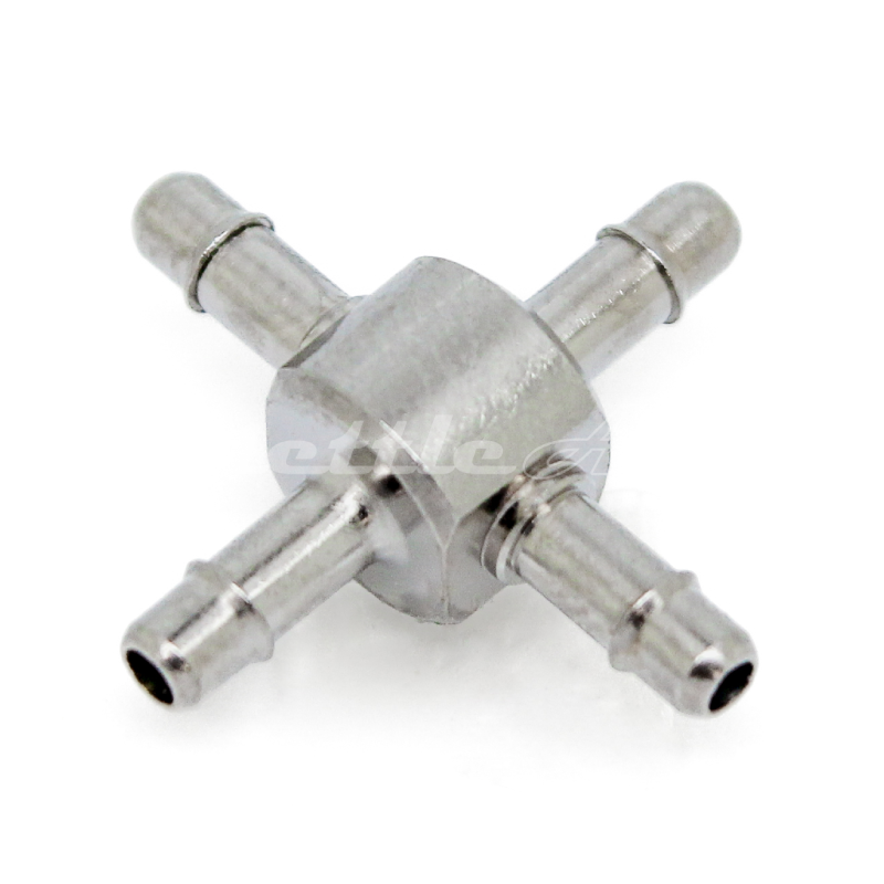 Nickel-Plated Brass Cross Union 1/16" Hose ID Barb, Single Barb Design