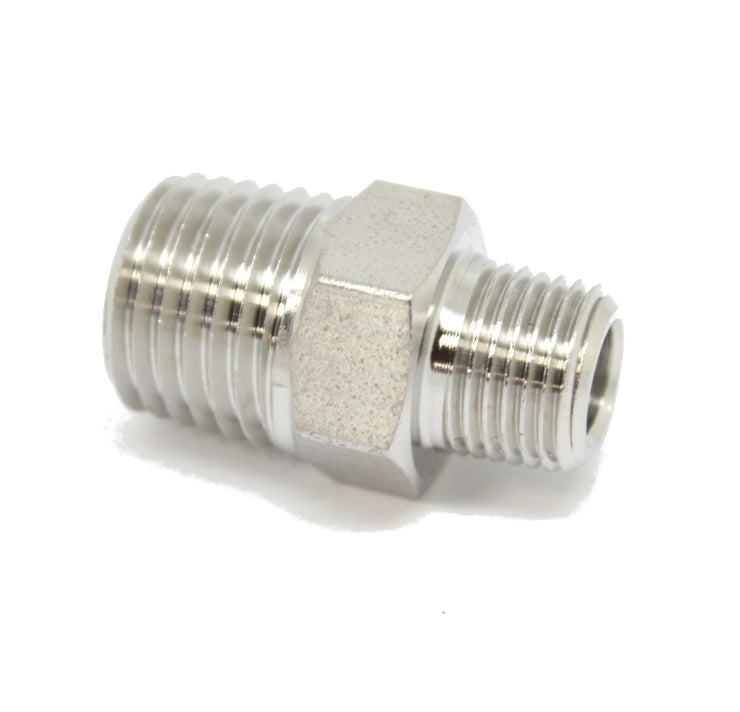 Stainless Steel 316L 1/2" NPT Male to 3/8" NPT Male Hex Nipple
