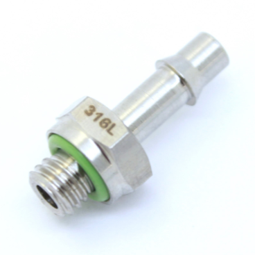 Stainless Steel 316L Straight 1/8" ID Hose Single Barb x 10-32UNF Male