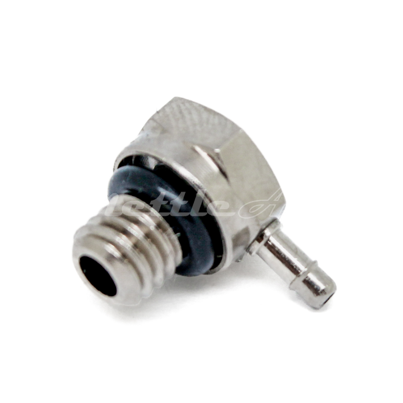 Nickel-Plated Brass 90° Male Elbow 1/16" Hose ID Barb - M6 x 1.0 Male, Single Barb Design