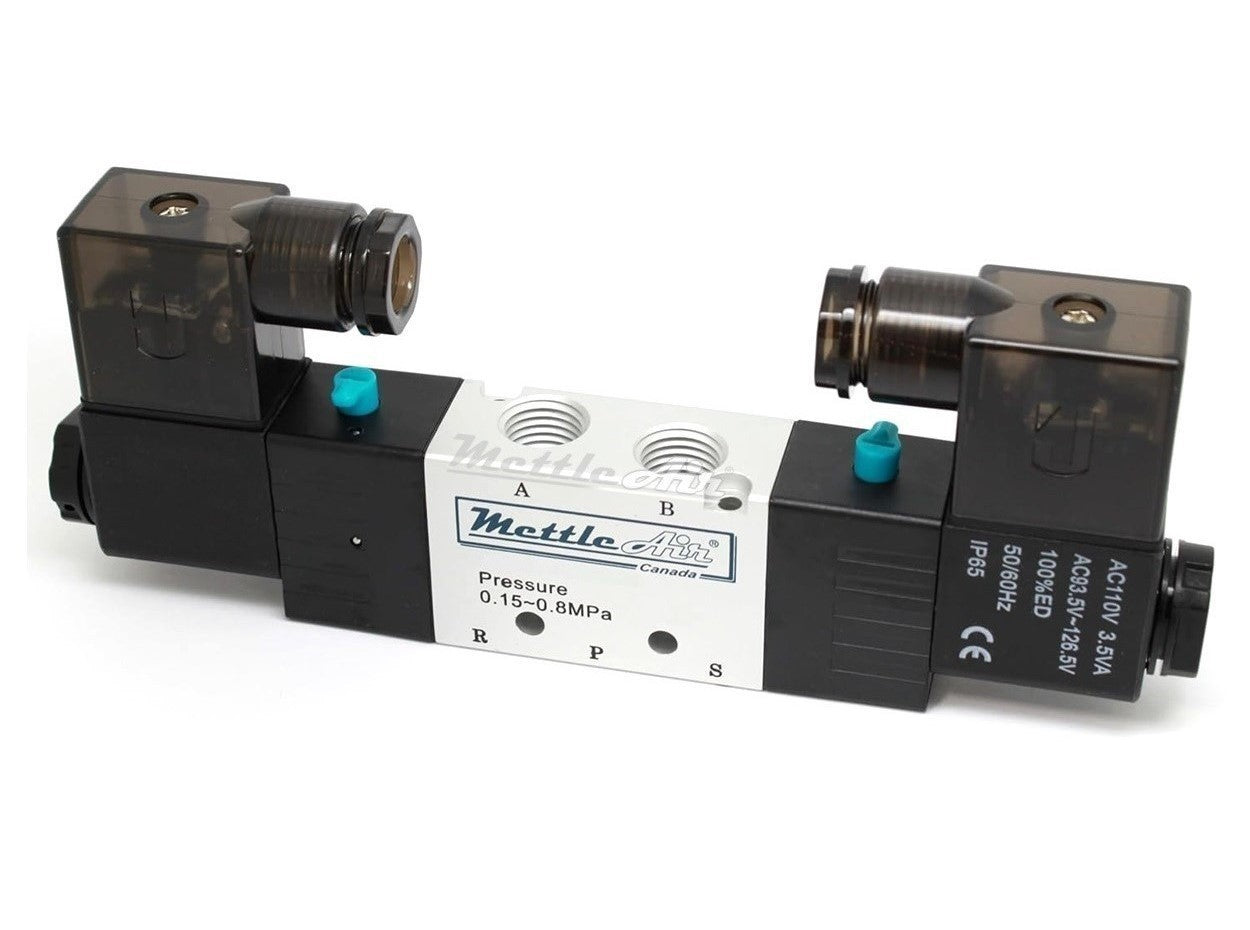 5 Ports 4 Way 3 Position CLOSED Center Valve 1/8" NPT DIN Connector Double Solenoid DC 12V