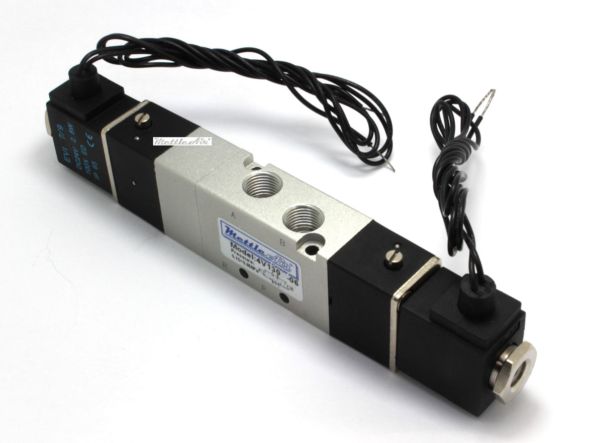 5 Ports 4 Way 3 Position PRESSURE Center Valve 1/8" NPT Wire Leads Double Solenoid AC 24V
