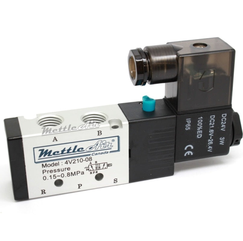 5 Ports 4 Way 2 Position Valve 1/4" NPT (Exh. 1/8") DIN Connector Single Solenoid AC 110V