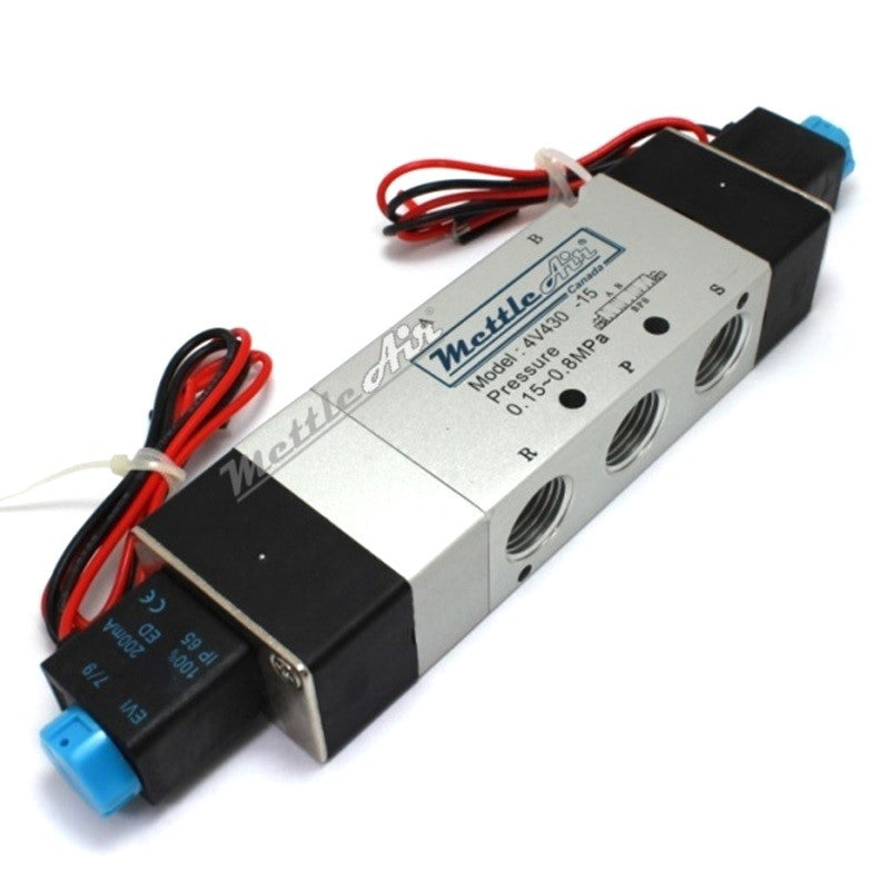 5 Ports 4 Way 3 Position CLOSED Center Valve 1/2" NPT Wire Leads Double Solenoid DC 24V