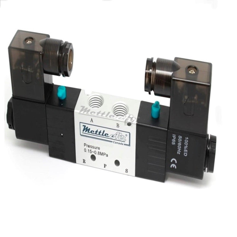 5 Ports 4 Way 3 Position EXHAUST Center Valve 1/2" NPT DIN Connector Double Solenoid AC 220V