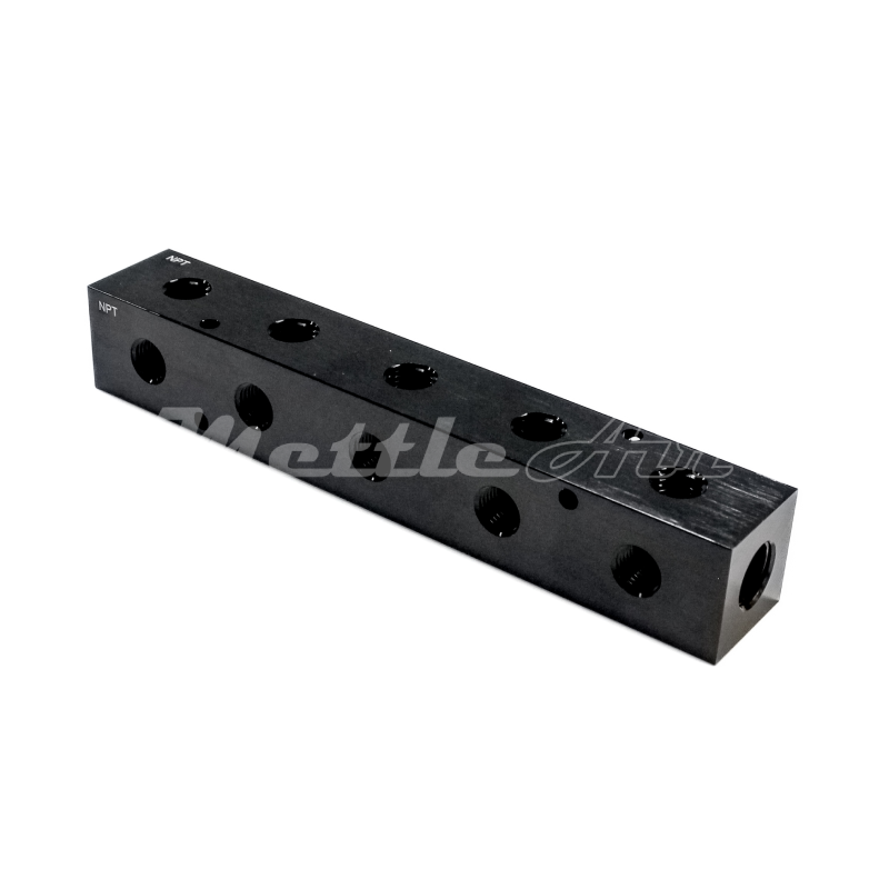 Manifold 90° WIDE 2 x 3/8" NPT In - 8 x 1/4" NPT Out (On Two Sides)