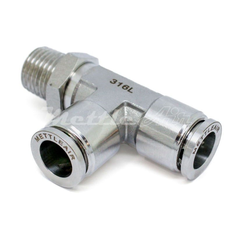 316L Stainless Steel Run Tee Push To Connect Fitting 4 mm OD - 3/8" NPT Thread