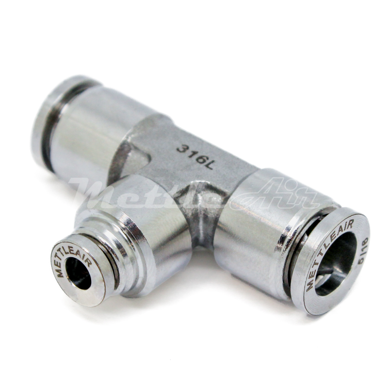 316L Stainless Steel Push To Connect REDUCER Tee Fitting 1/4" OD - 5/16" OD
