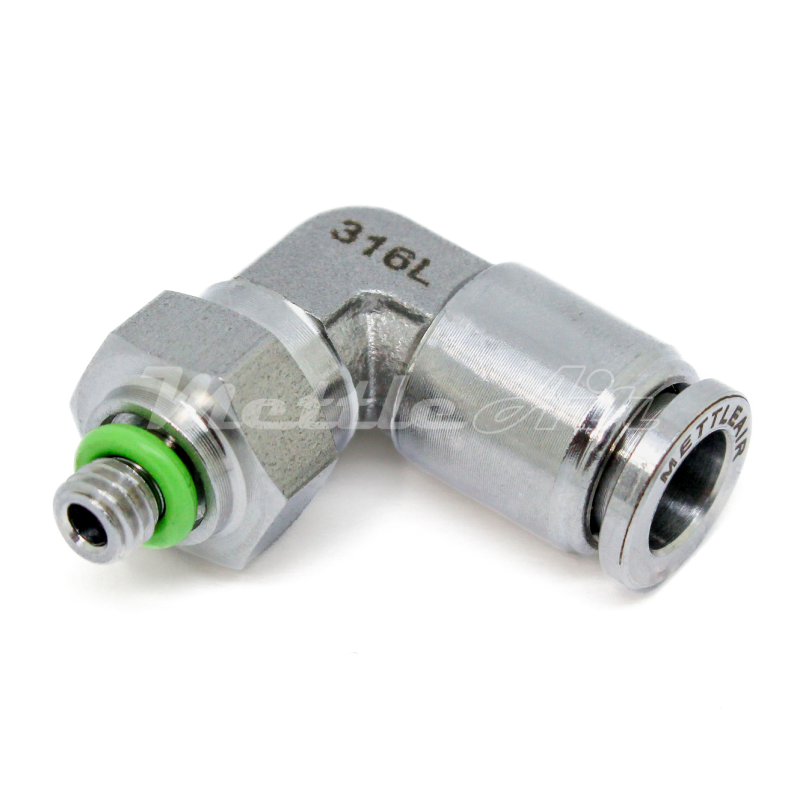 Stainless Steel 316L PTC Elbow Fitting 1/4" OD x 10-32 UNF Male