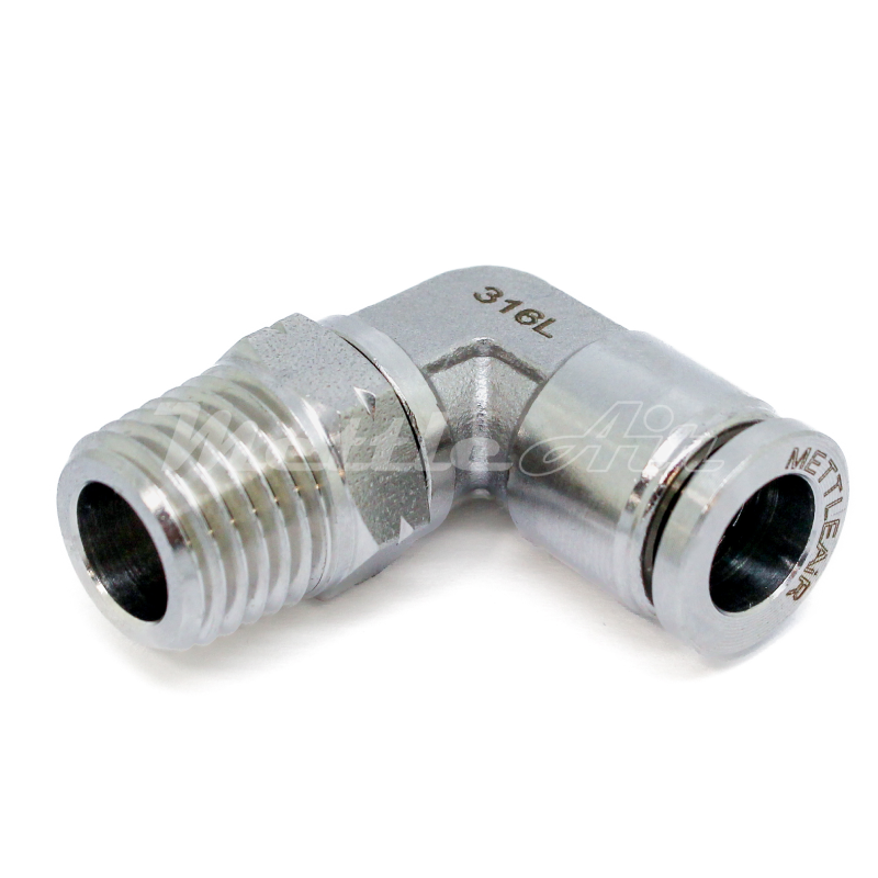 Stainless Steel 316L PTC Elbow Fitting 1/4" OD x 1/8" NPT Male