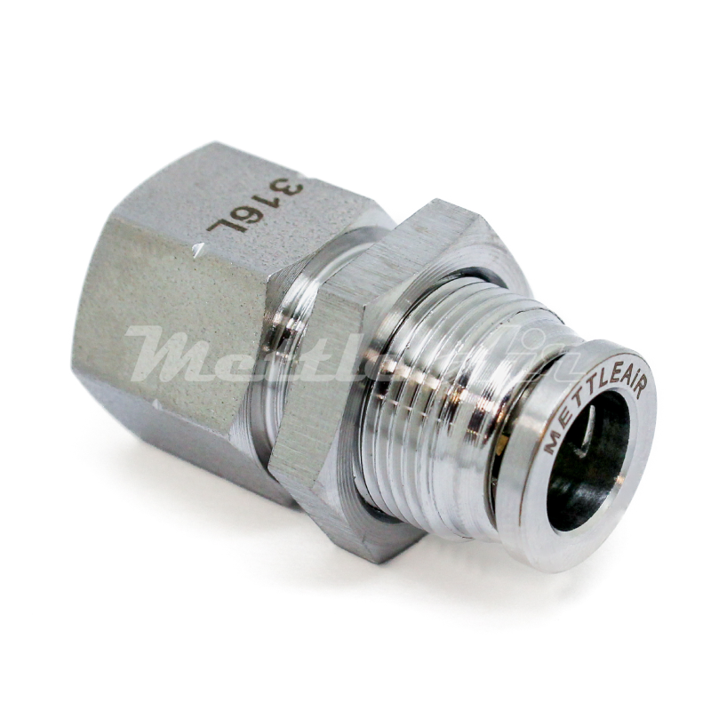 Stainless Steel 316L PTC Female Straight Bulkhead Fitting 6 mm OD - M5 x 0.8 Thread