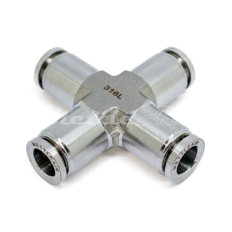 316L Stainless Steel Push To Connect Cross Union Fitting 1/4" OD
