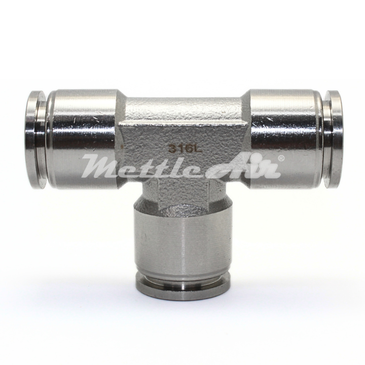 316L Stainless Steel Push To Connect Tee Fitting 1/8" OD - 1/8" OD
