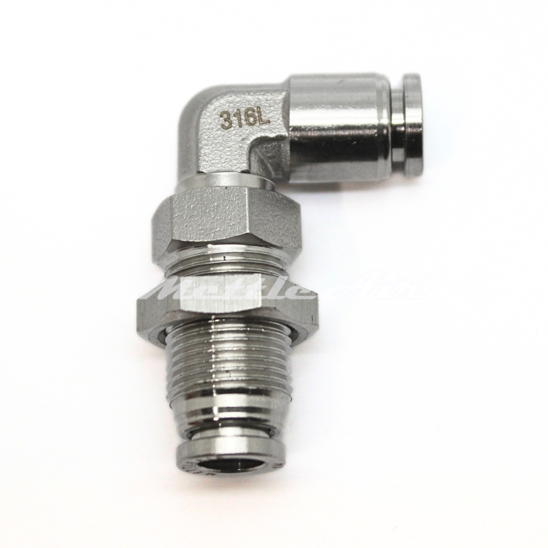 316L Stainless Steel 1/4" OD Bulkhead Elbow Union Push in to Connect Fitting
