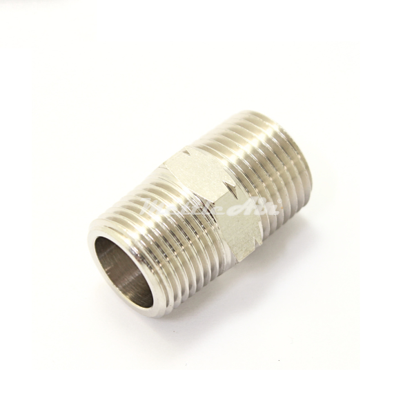 British Tapered Thread to North American Thread Brass Hex Pipe Nipple 3/8" NPT Male - 3/8" BSPT (R) Male