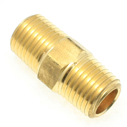 British Parallel Thread to North American Thread Brass Hex Pipe Nipple 3/8" NPT Male - 3/8" BSPP (G) Male