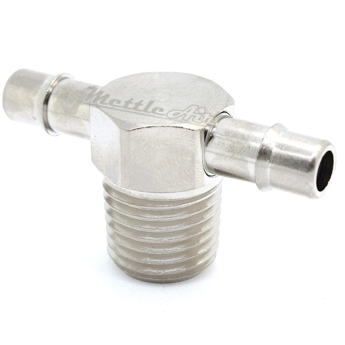 Nickel-Plated Brass Barbed Male Tee 1/4" Hose ID - 1/4" NPT Single Barb Design