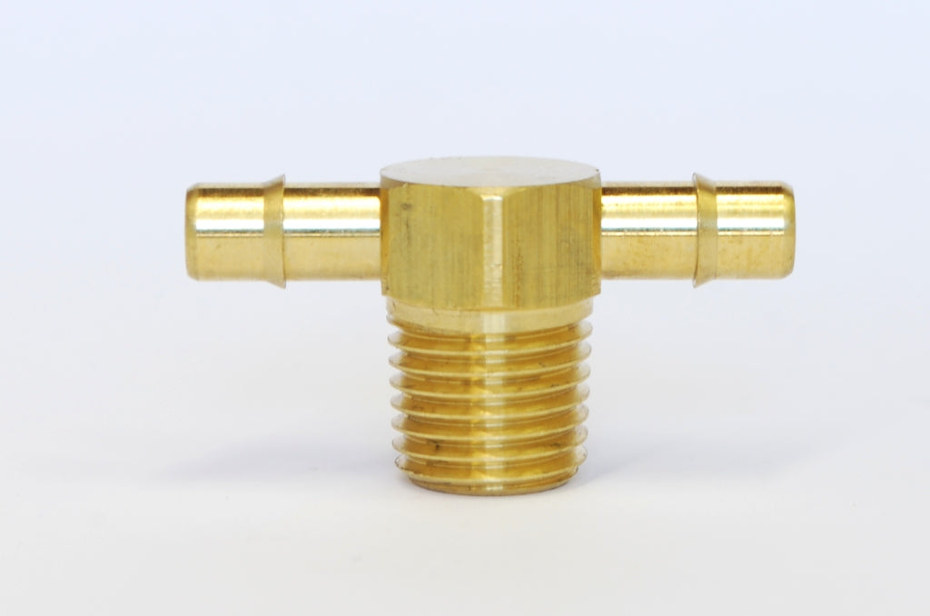 Brass Barbed Male Tee 1/4" Hose ID - 1/4" NPT Single Barb Design