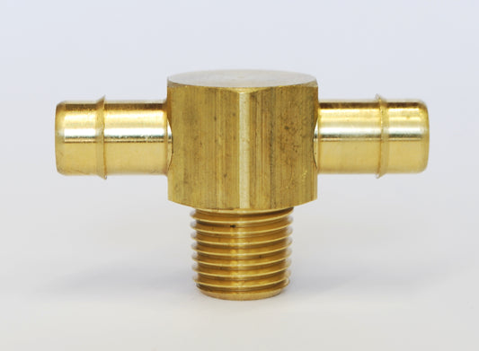 Brass Barbed Male Tee 3/8" Hose ID - 1/4" NPT Single Barb Design