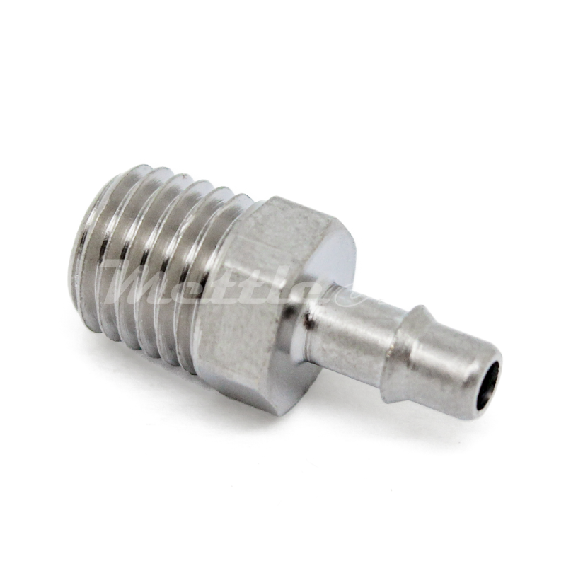 Nickel-Plated Brass Straight Male 1/8" Hose ID Barb - 1/16" NPT Male, Single Barb Design