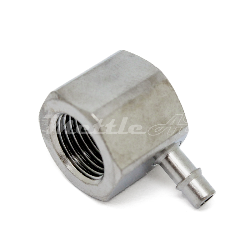 Brass 90° Female Elbow 1/16" Hose ID Barb - 1/8" NPT Female Nickel Plated, Single Barb Design