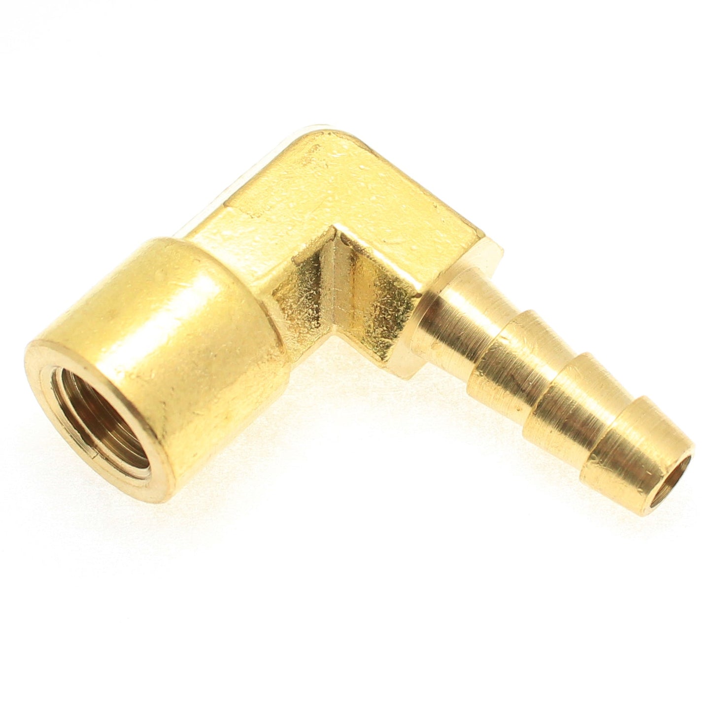 Brass 90° Female Elbow 1/4" Hose ID Barb - 1/4" NPT Female