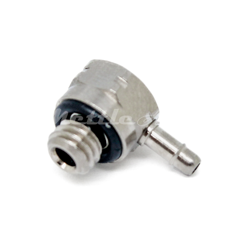 Nickel-Plated Brass 90° Male Elbow 1/16" Hose ID Barb - M5 x 0.8 Male, Single Barb Design