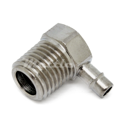 Brass 90° Male Elbow 3/16" Hose ID Barb - 1/4" NPT Male Nickel Plated, Single Barb Design