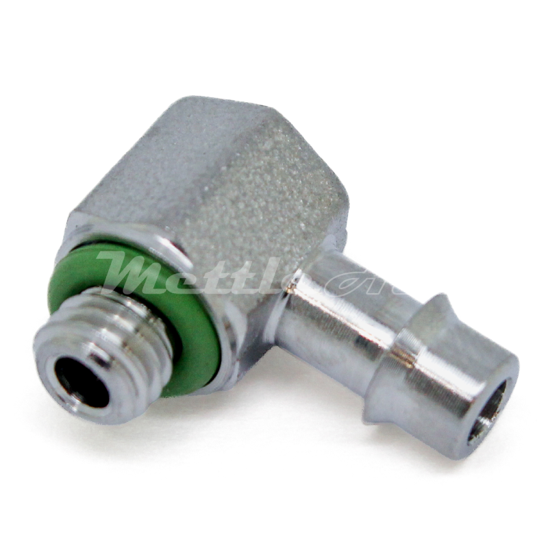 Stainless Steel 316L 90° Male Elbow 0.17" Hose ID Barb - M5 x 0.8 Male, Single Barb Design