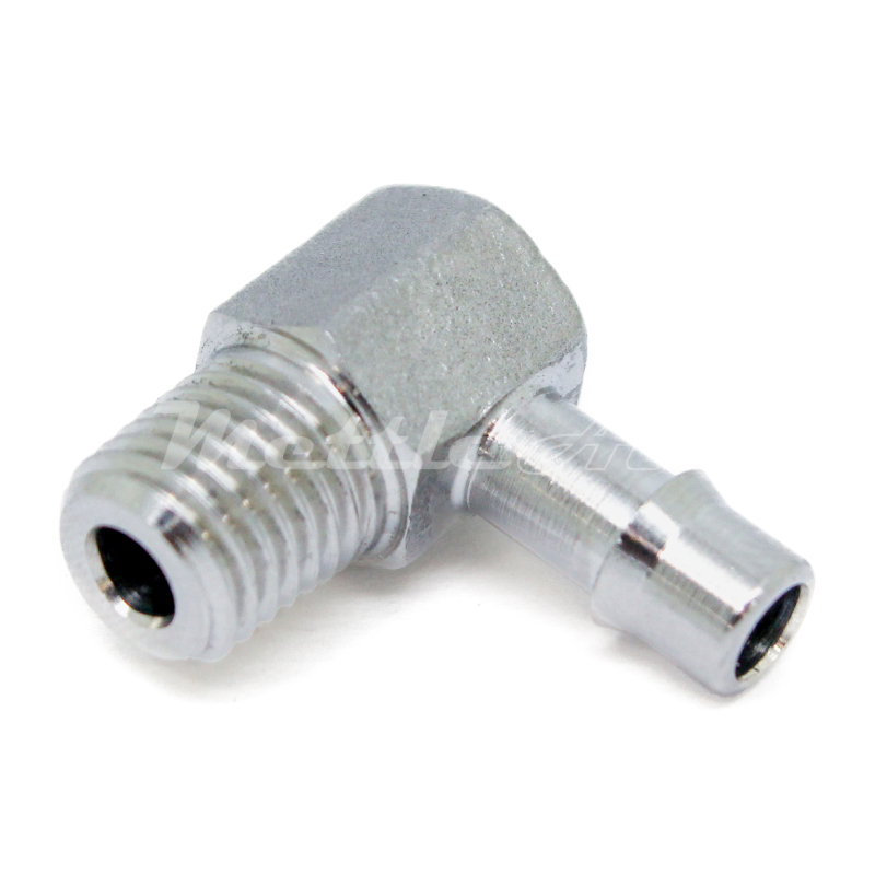 Stainless Steel 316L 90° Male Elbow 3/16" Hose ID Barb - 1/16 NPT Male, Single Barb Design