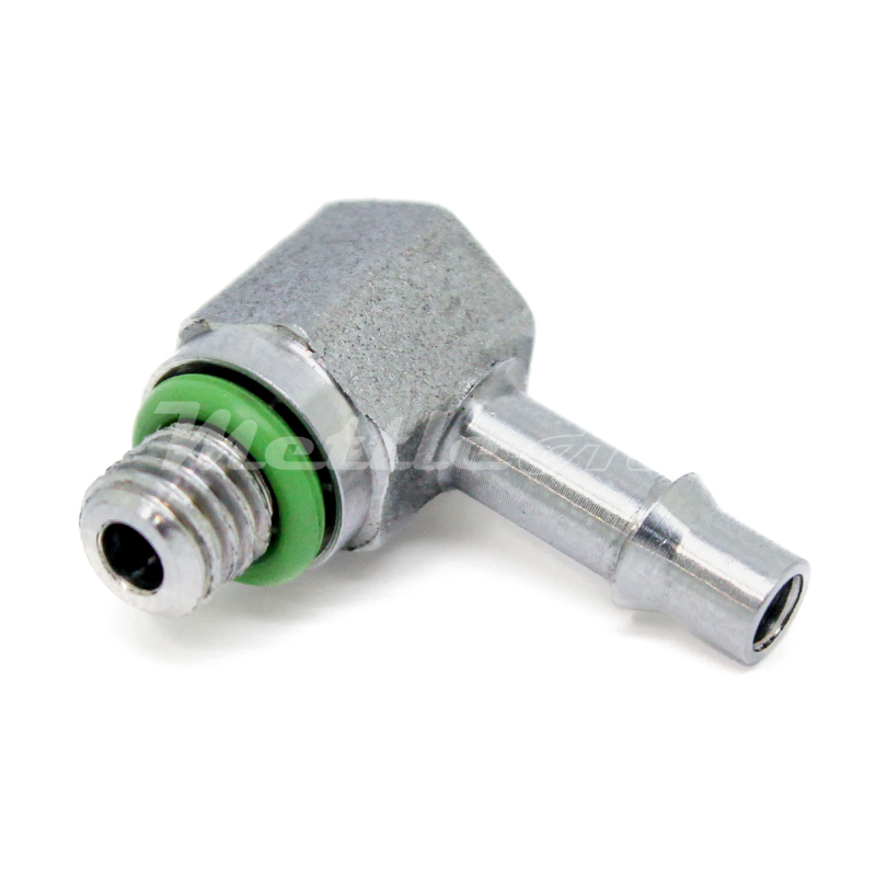 Stainless Steel 316L 90° Male Elbow 3/32" Hose ID Barb - M5 x 0.8 Male, Single Barb Design