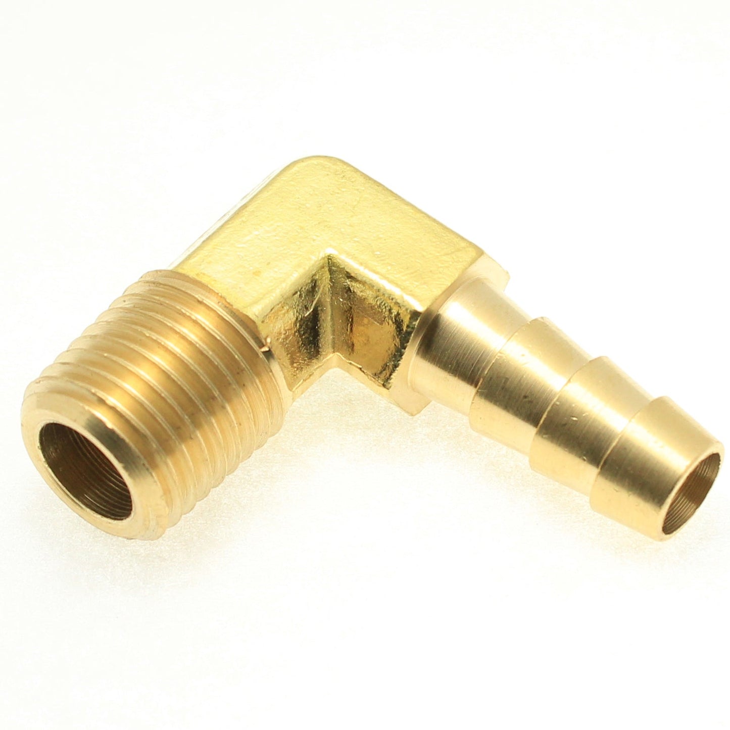 Brass 90° Male Elbow 1/2" Hose ID Barb - 3/8" NPT Male