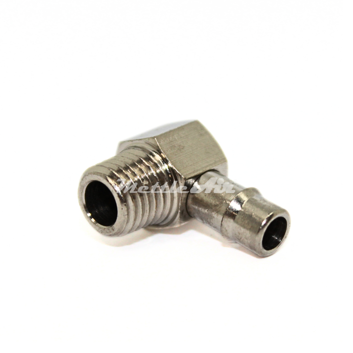 Brass 90° Male Elbow 1/8" Hose ID Barb - 1/16" NPT Male Nickel Plated, Single Barb Design