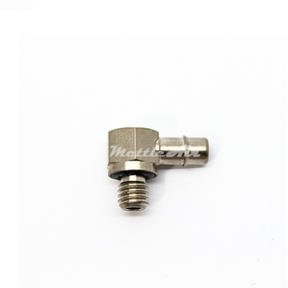 Brass 90° Male Elbow 1/8" Hose ID Barb - M6 x 1.0 Male Nickel Plated, Single Barb Design