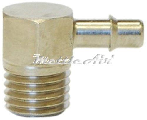 Brass 90° Male Elbow 1/16" Hose ID Barb - 1/8" NPT Male Single Barb Design