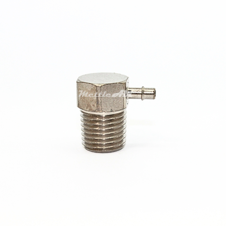 Brass 90° Male Elbow 1/16" Hose ID Barb - 1/4" NPT Male Nickel Plated, Single Barb Design