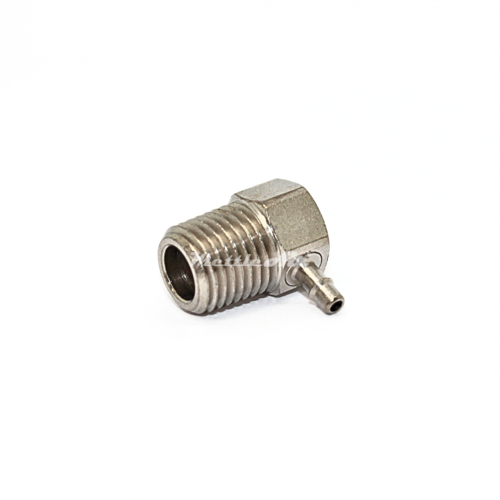 Brass 90° Male Elbow 1/16" Hose ID Barb - 1/4" NPT Male Nickel Plated, Single Barb Design