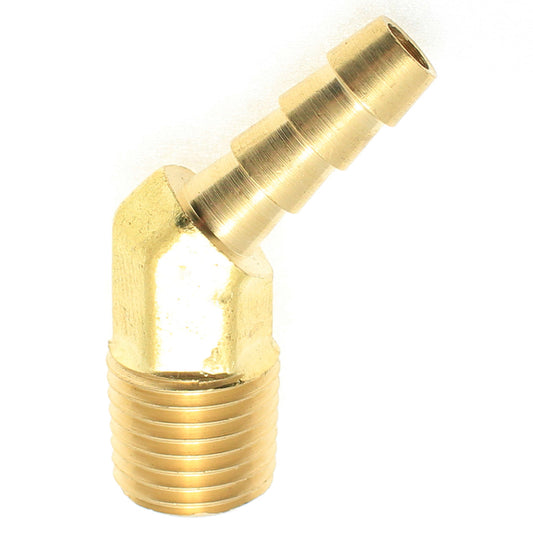 Brass 45° Male Elbow 5/16" Hose ID Barb - 1/8" NPT Male