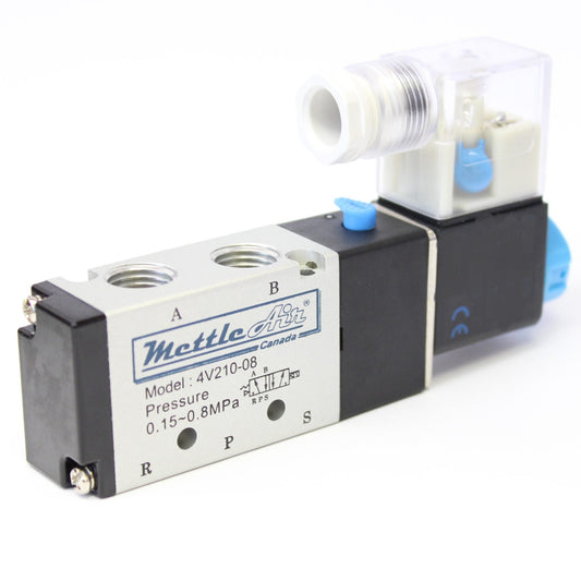 5 Ports 4 Way 2 Position Valve 1/4" NPT (Exh. 1/8") DIN Connector Single Solenoid AC 220V