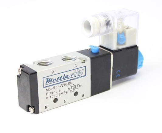 5 Ports 4 Way 2 Position Valve 1/4" NPT (Exh. 1/8") Wire Leads Single Solenoid DC 24V