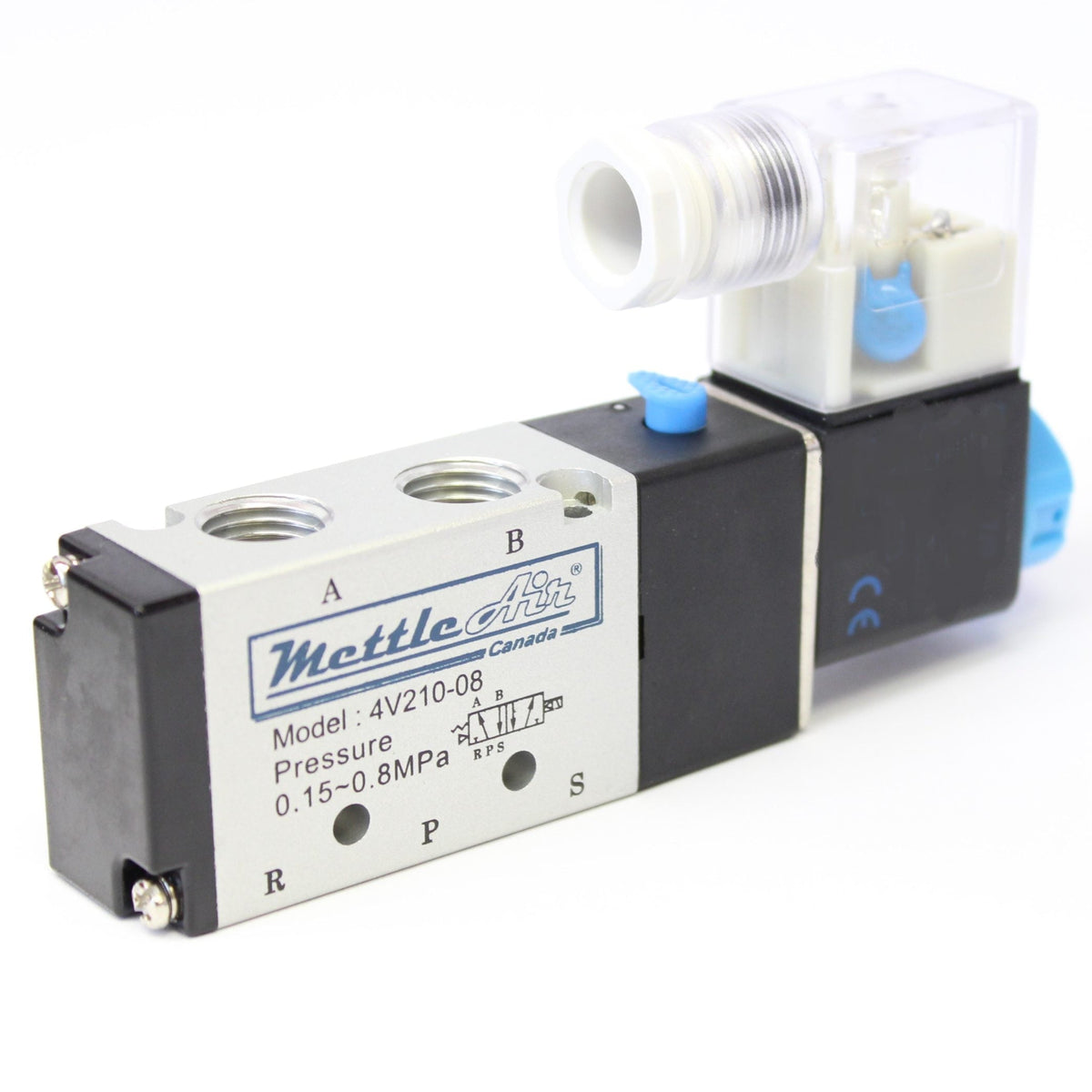 5 Ports 4 Way 2 Position Valve 1/4" NPT (Exh. 1/8") DIN Connector Single Solenoid AC 24V