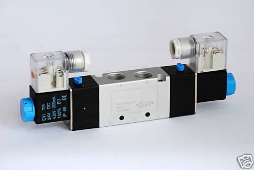 5 Ports 4 Way 2 Position Valve 1/4" NPT (Exh. 1/8") Wire Leads Double Solenoid AC 110V