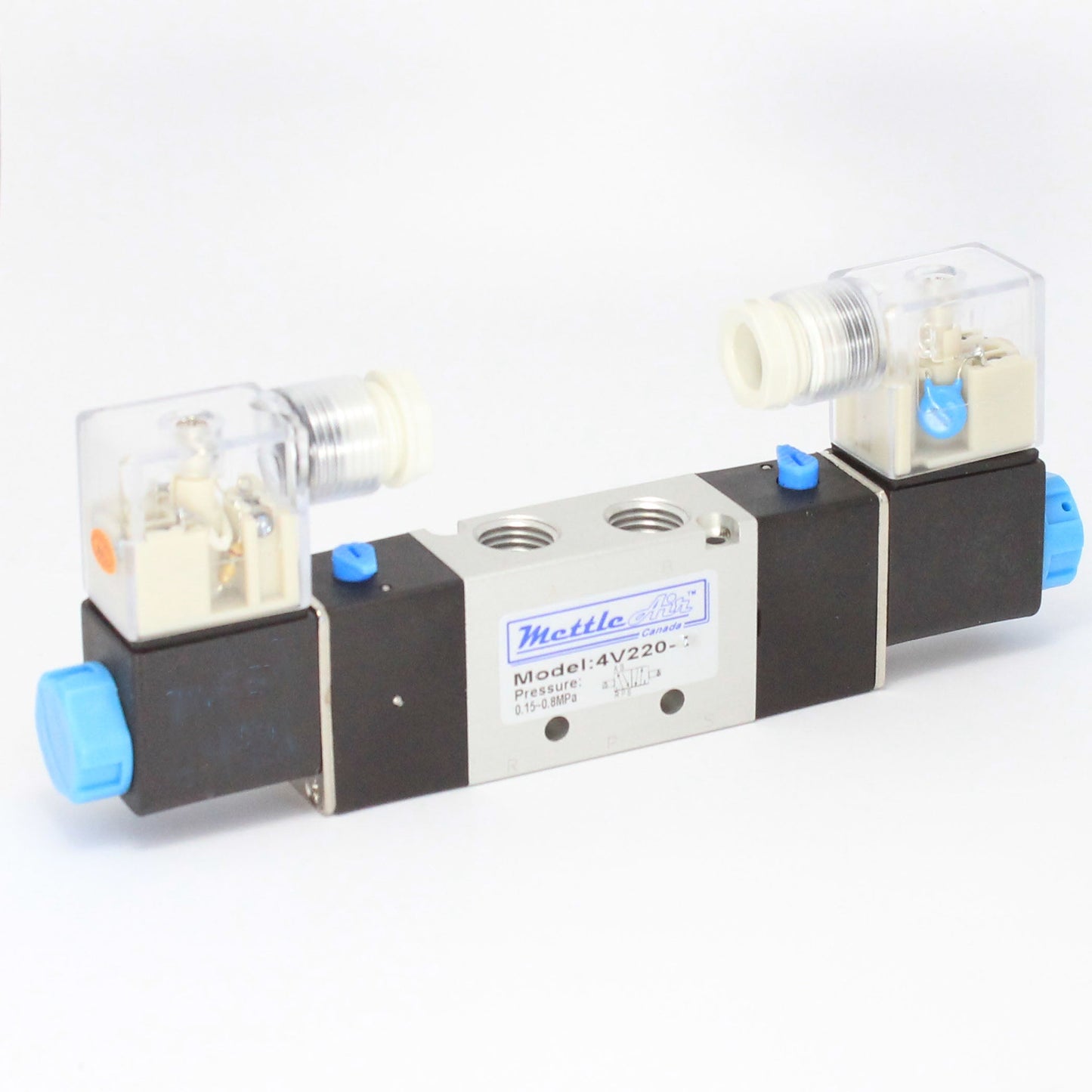 5 Ports 4 Way 2 Position Valve 1/4" NPT (Exh. 1/8") DIN Connector Double Solenoid AC 110V