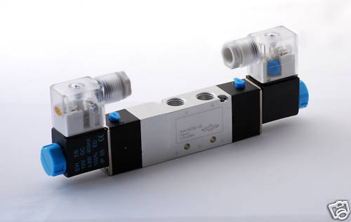 5 Ports 4 Way 3 Position PRESSURE Center Valve 1/4" NPT (Exh. 1/8") DIN Connector Double Solenoid AC 220V