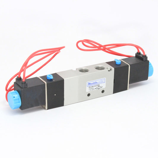 5 Ports 4 Way 3 Position CLOSED Center Valve 1/4" NPT (Exh. 1/8") Wire Leads Double Solenoid AC 220V