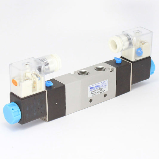 5 Ports 4 Way 3 Position CLOSED Center Valve 1/4" NPT (Exh. 1/8") DIN Connector Double Solenoid DC 12V