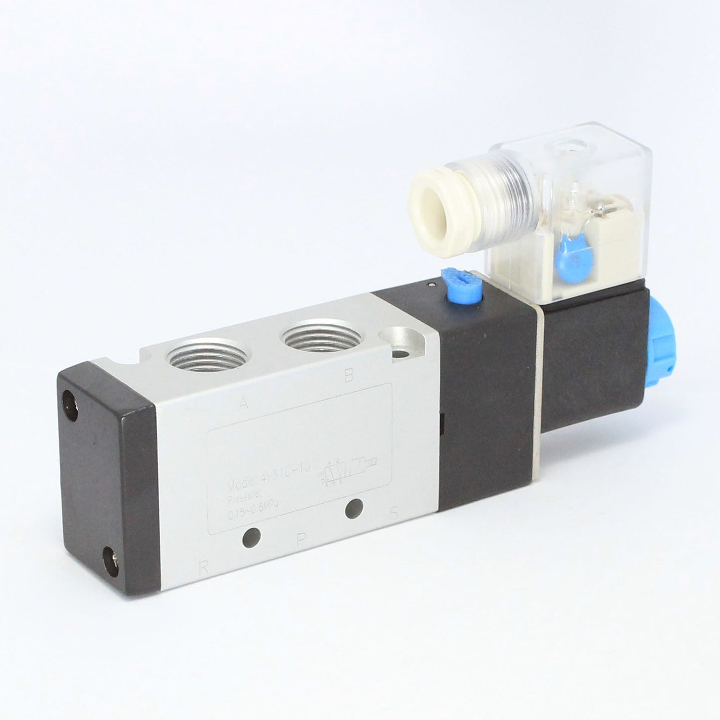 5 Ports 4 Way 2 Position Valve 1/4" NPT DIN Connector Single Solenoid DC 24V