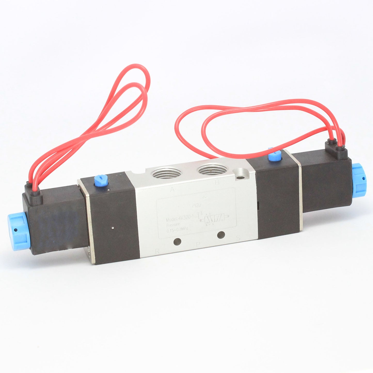 5 Ports 4 Way 2 Position Valve 3/8" NPT (Exh. 1/4") Wire Leads Double Solenoid AC 110V