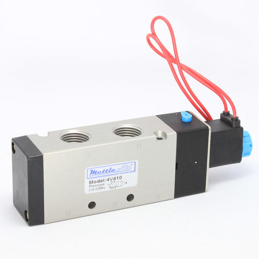 5 Ports 4 Way 2 Position Valve 1/2" NPT Wire Leads Single Solenoid AC 24V