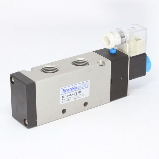 5 Ports 4 Way 2 Position Valve 1/2" NPT DIN Connector Single Solenoid AC 24V